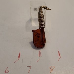 Amber and Sterling silver saxophone brooch